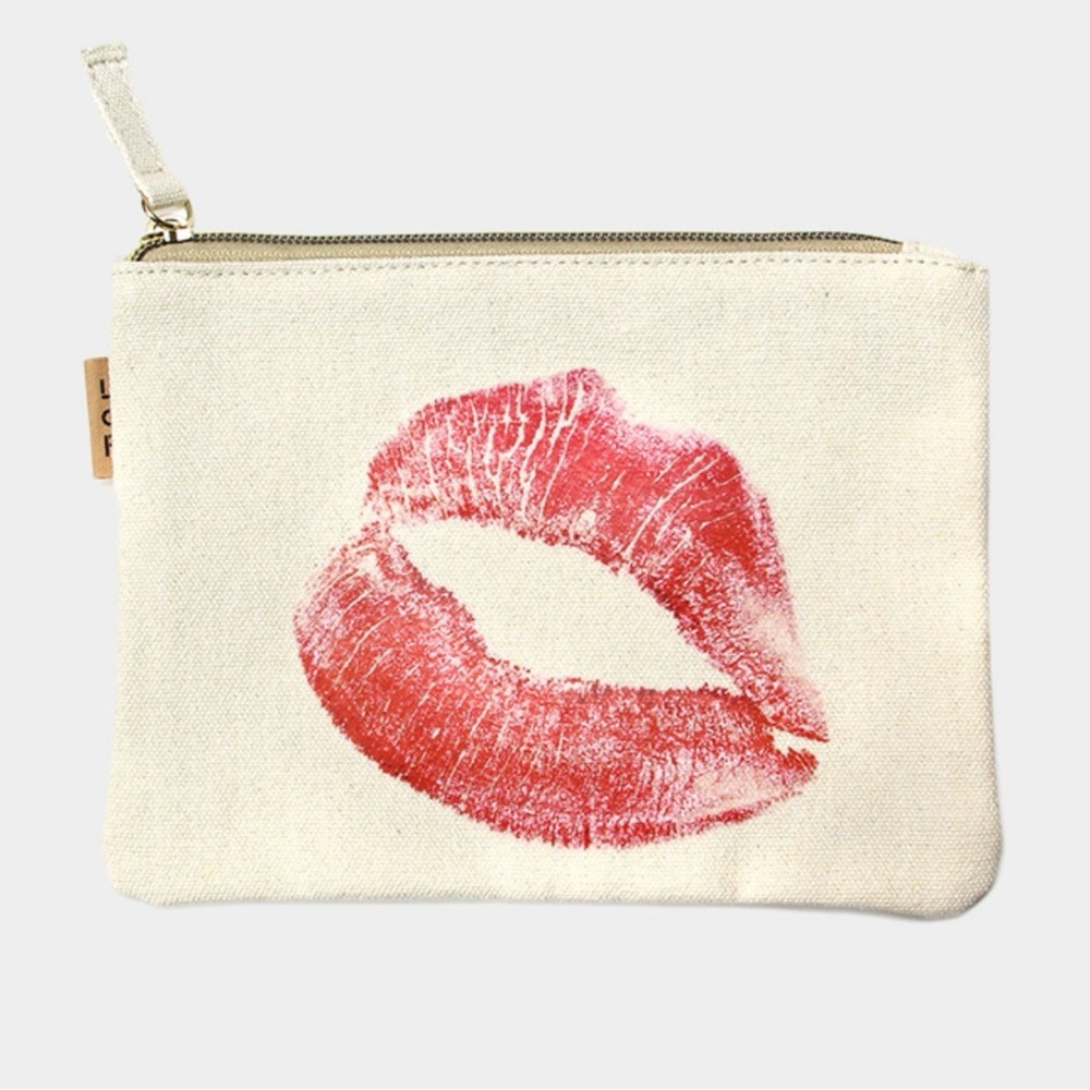 Canvas Pouch with Red Lip Print